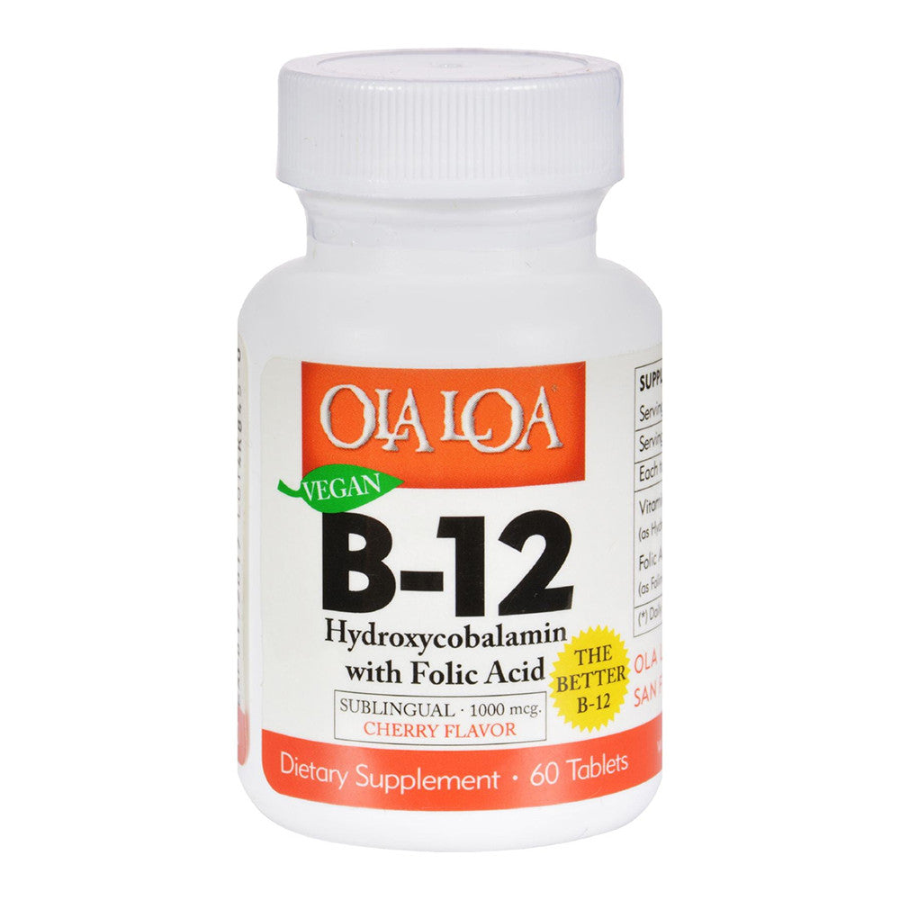 Ola Loa Vitamin B12 Sublingual Hydroxycobalamin Cherry Dietary Supplement Brain Support, 60 Ct
